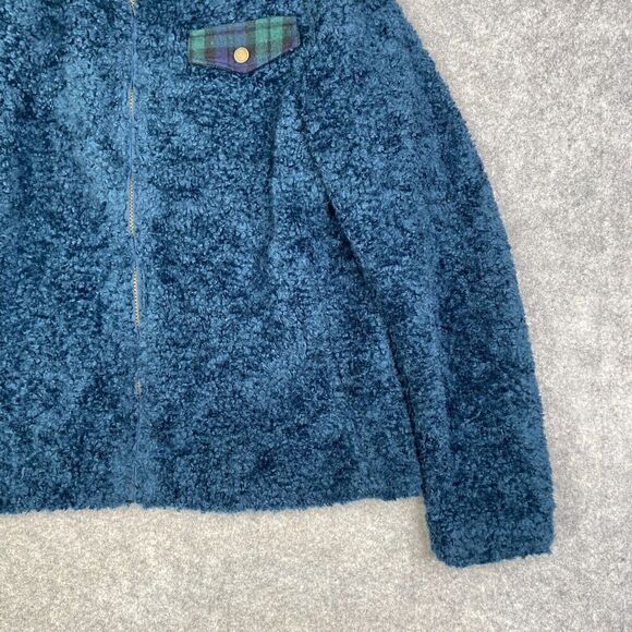 PENDLETON Women’s Sherpa Fleece Deep Pile Blue/Blackwatch Plaid Jacket Sz M - Picture 3 of 12